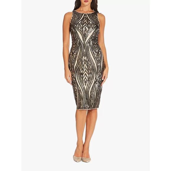 Adrianna Papell Sequined Knee-Length Jewel Cocktail Dress Size 4 - Picture 1 of 8